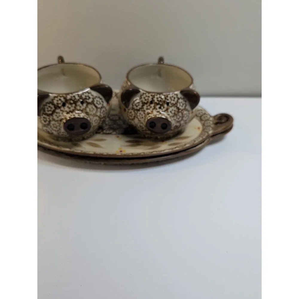 VINTAGE‎ TEMPTATIONS TARA OLD WORLD PIG SHAPED SOUP BOWLS & PLATTERS 4 PIECE